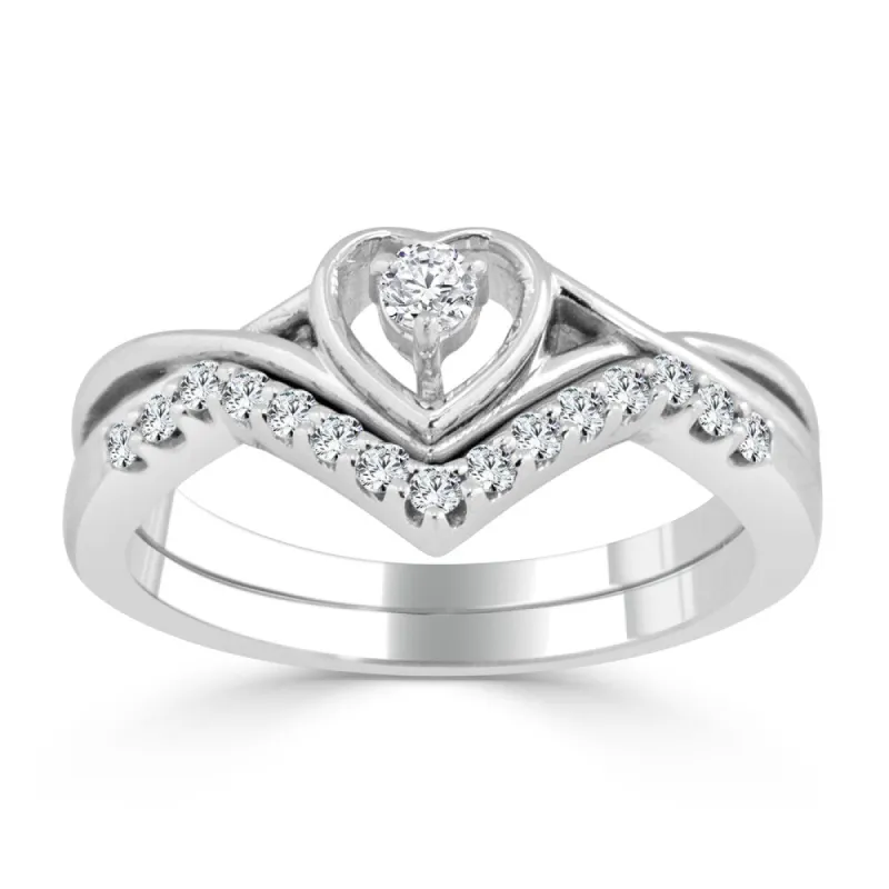14k Gold 1/4ct TDW Diamond Accent Heart Engagement Ring Set by Auriya sold by Zulily