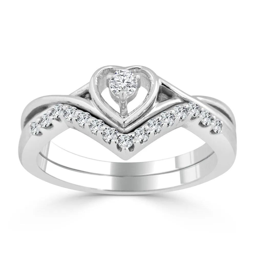 14k Gold 1/4ct TDW Diamond Accent Heart Engagement Ring Set by Auriya sold by Zulily