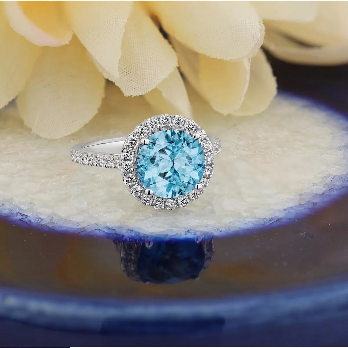 Auriya 3 1/3ct Fancy Round Sky Blue Topaz and Halo Diamond Engagement Ring 5/8ctw 14k Gold sold by Zulily