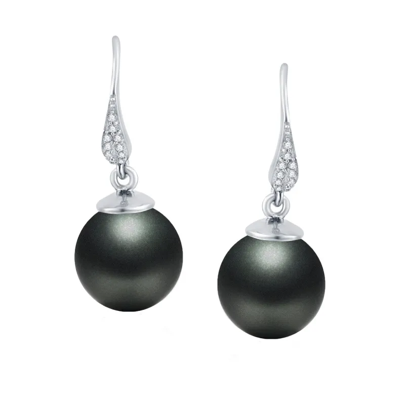 Sterling Silver with Black Cultured Pearl and White Topaz Earring sold by Zulily