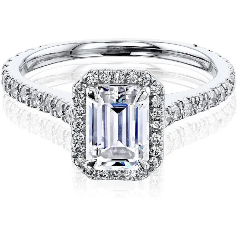 Annello by Kobelli 14k Gold Emerald Cut Forever One Moissanite Halo Engagement Ring (DEF/VS, DEF/VS) sold by Zulily