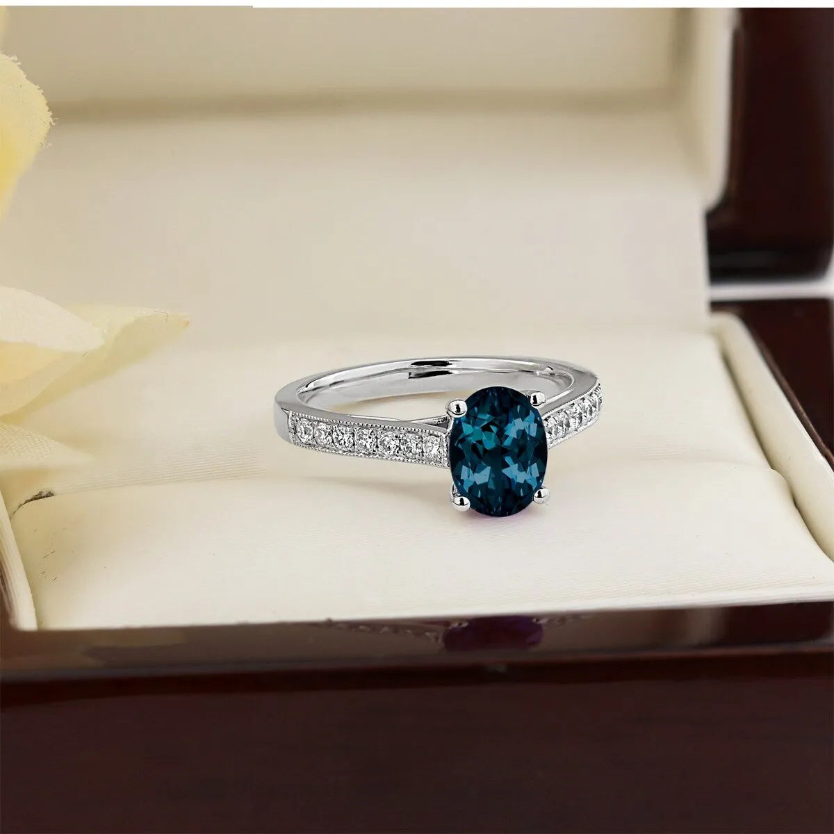 Auriya 1 1/5ct Fancy Oval London Blue Topaz and Diamond Engagement Ring 1/4ctw 14k Gold sold by Zulily