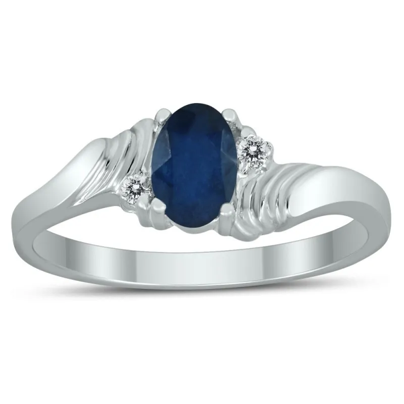 6X4MM Sapphire and Diamond Wave Ring in 10K White Gold sold by Zulily