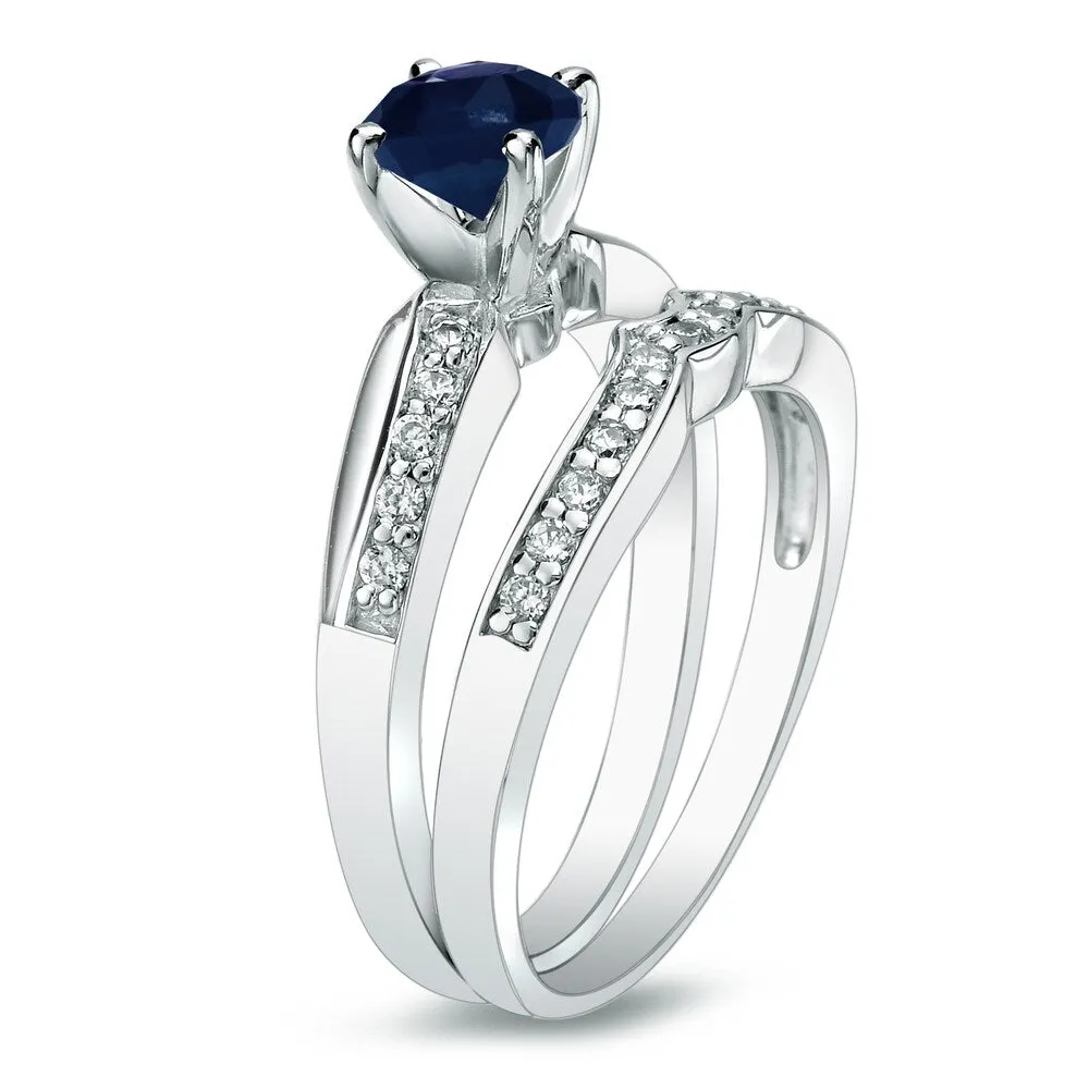 Platinum Round 3/4ct Sapphire and 1/4ct TDW Diamond Engagement Ring Set by Auriya sold by Zulily product image thumbnail 2