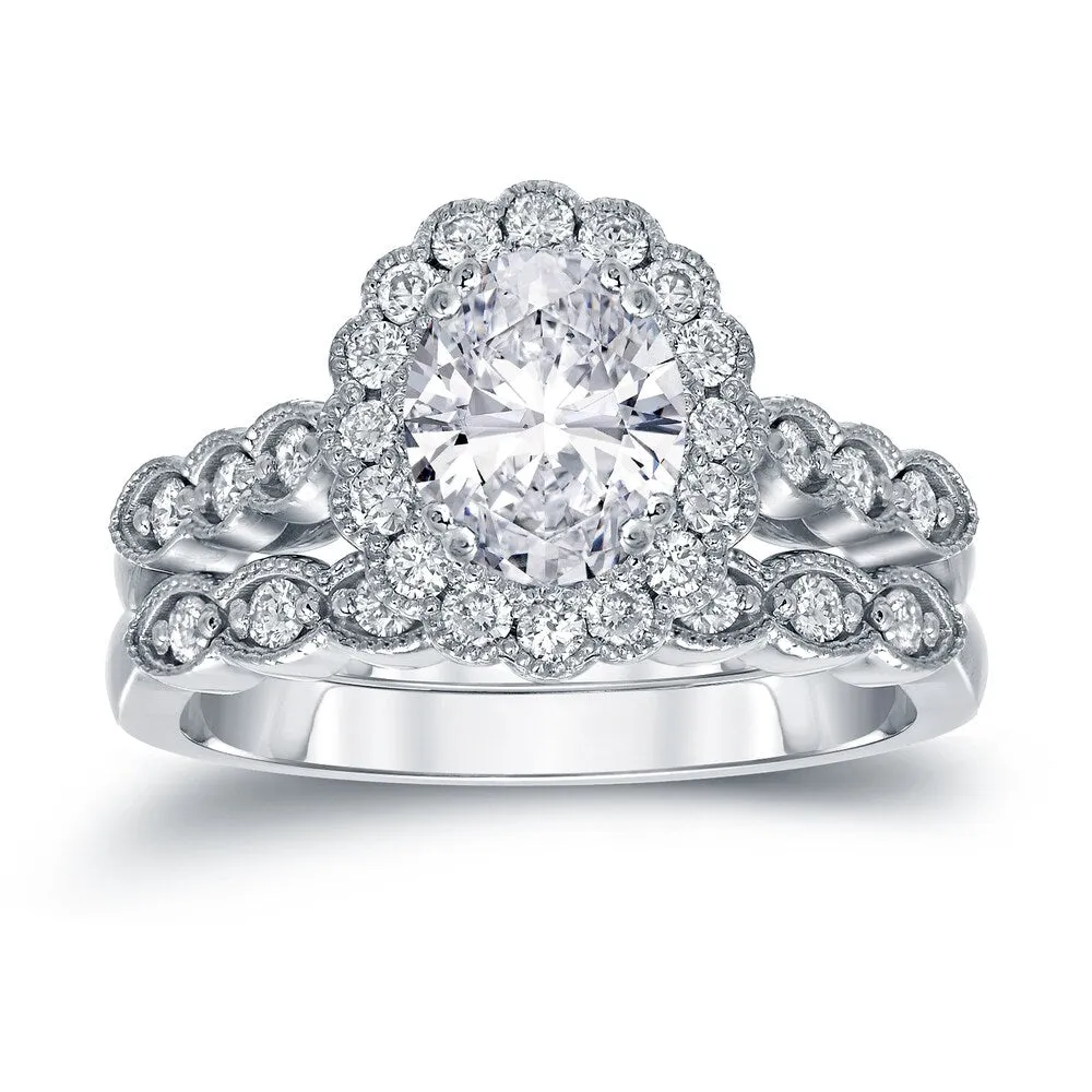 Auriya Vintage 2 1/10ctw Halo Oval Diamond Engagement Ring Set Platinum Certified sold by Zulily