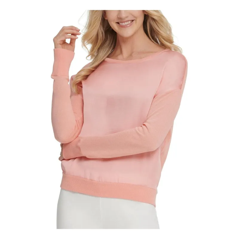 DKNY Women's Mixed Media Ribbed Trim Pullover Top Orange Size XS sold by Zulily