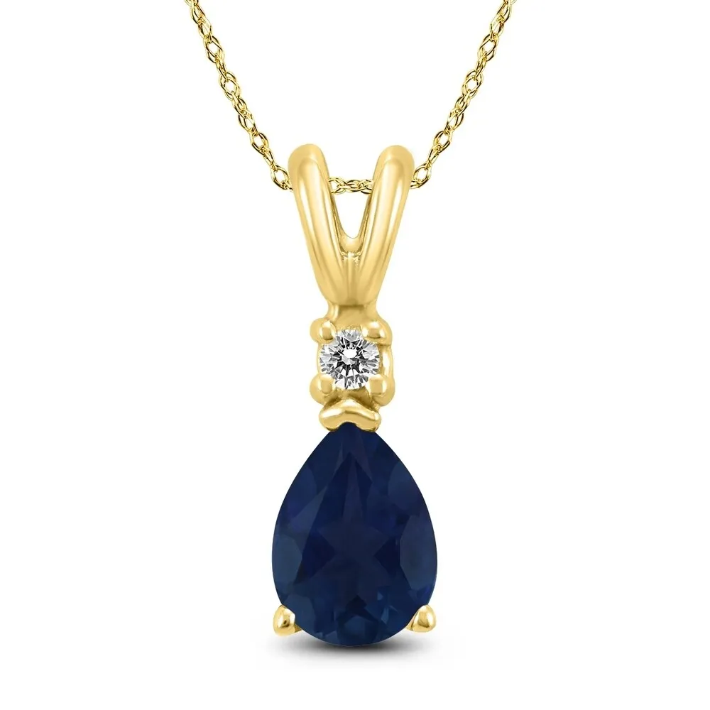 14K Yellow Gold 6x4MM Pear Sapphire and Diamond Pendant sold by Zulily