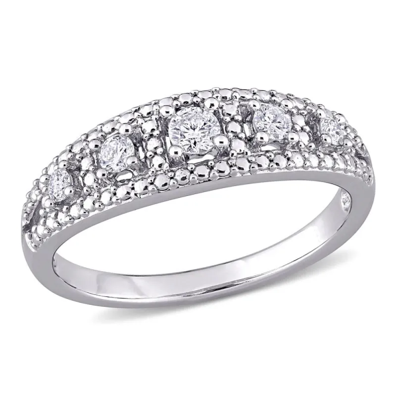 Miadora 10k White Gold 1/4ct TDW Diamond Semi-eternit Band Ring sold by Zulily