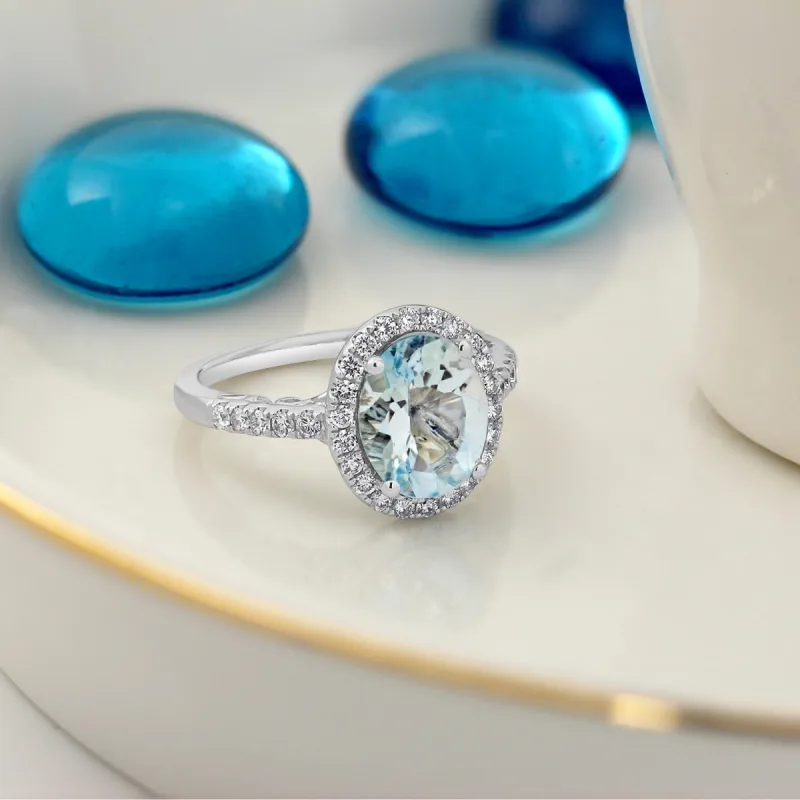 Auriya 1 3/4ct Oval Aquamarine and Halo Diamond Engagement Ring 3/8ctw 14k Gold sold by Zulily
