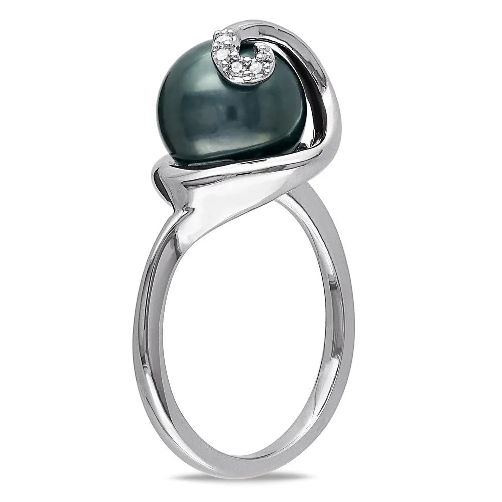Miadora Sterling Silver Tahitian Pearl and Diamond Accent Cocktail Ring - Black sold by Zulily product image thumbnail 2