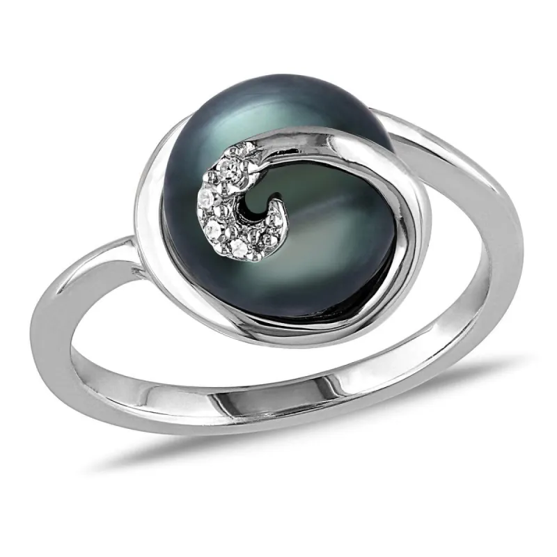 Miadora Sterling Silver Tahitian Pearl and Diamond Accent Cocktail Ring - Black sold by Zulily