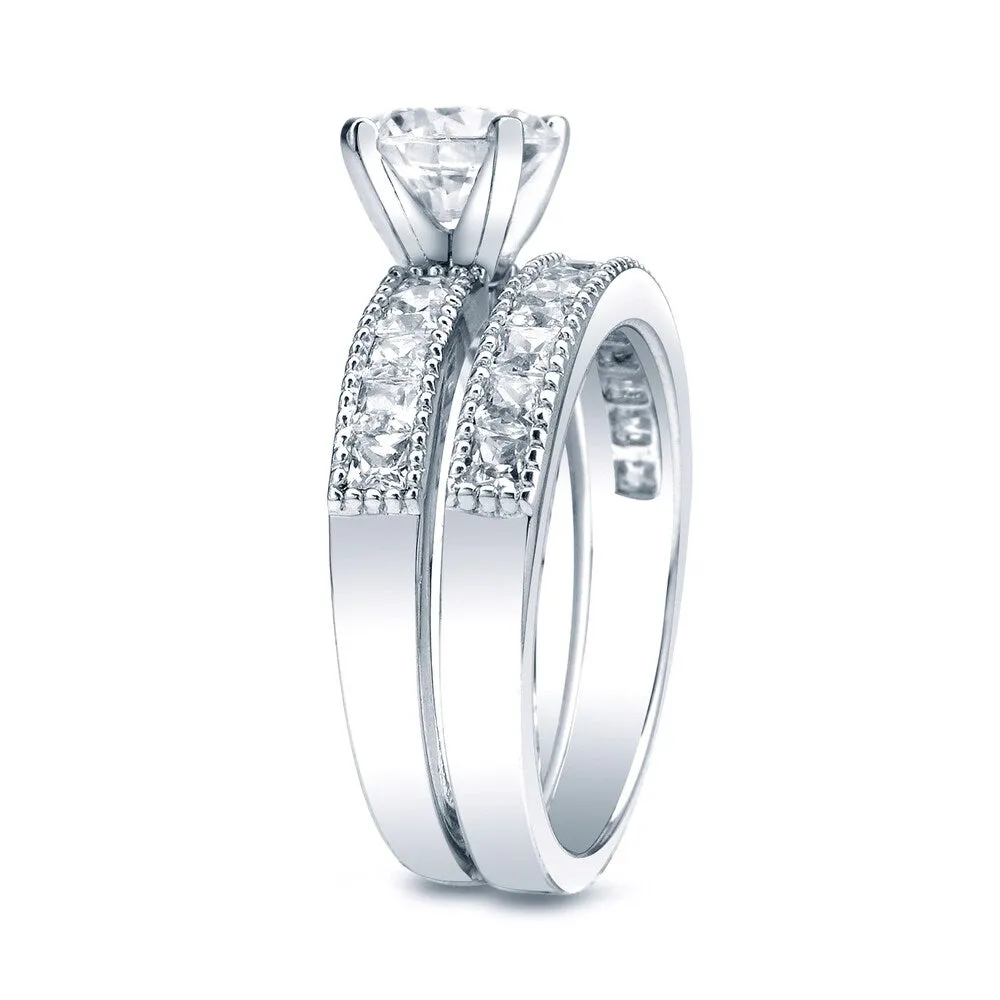 Auriya Platinum 2 carat TW Channel-set Round Diamond Engagement Ring Set sold by Zulily product image thumbnail 4