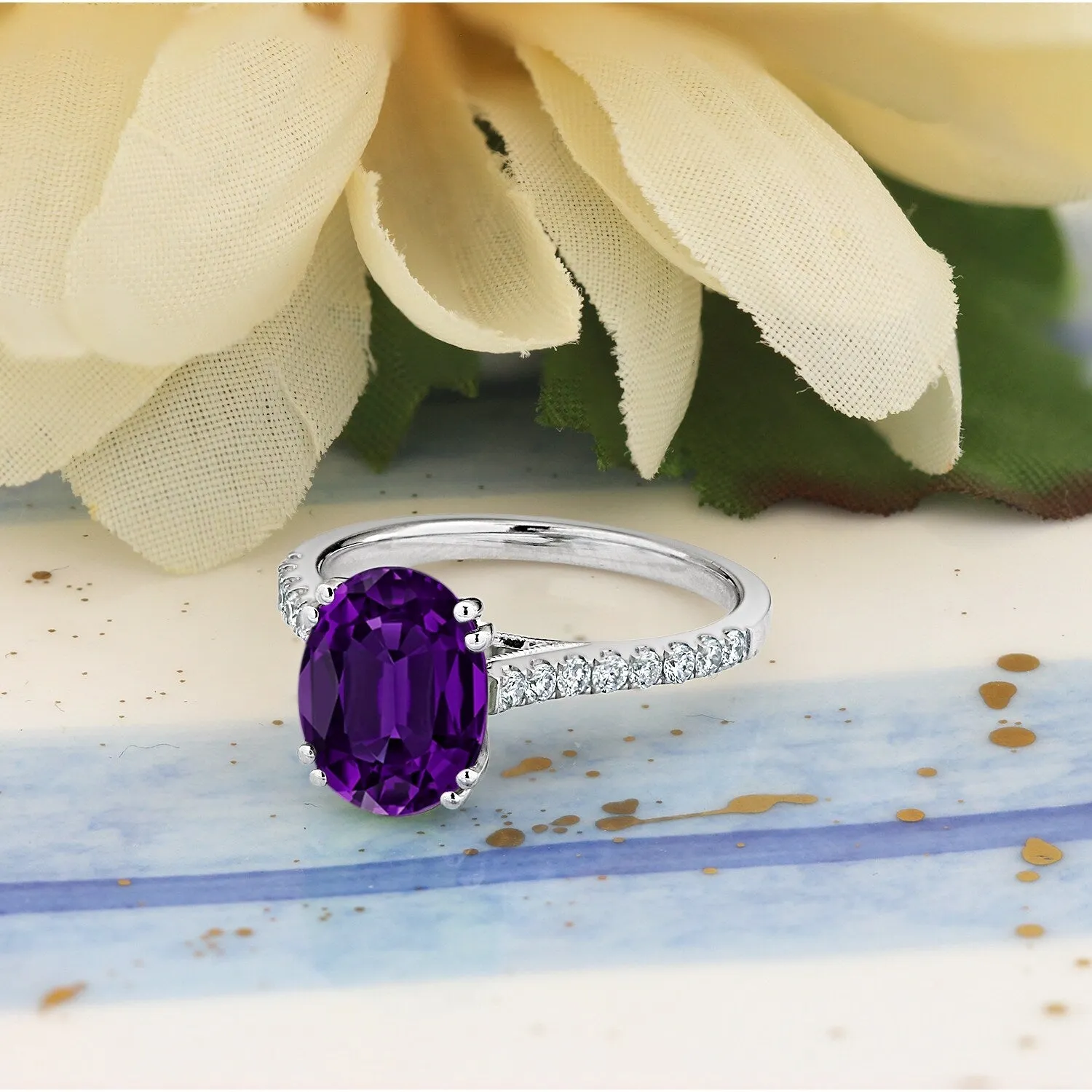 Auriya 1 5/8ct Fancy Oval Purple Amethyst and Diamond Engagement Ring 1/4ctw 14k Gold sold by Zulily
