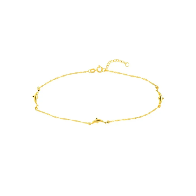 Curata 14k Yellow Gold Adjustable Dolphin Station Twist Singapore Chain 10-inch Anklet sold by Zulily
