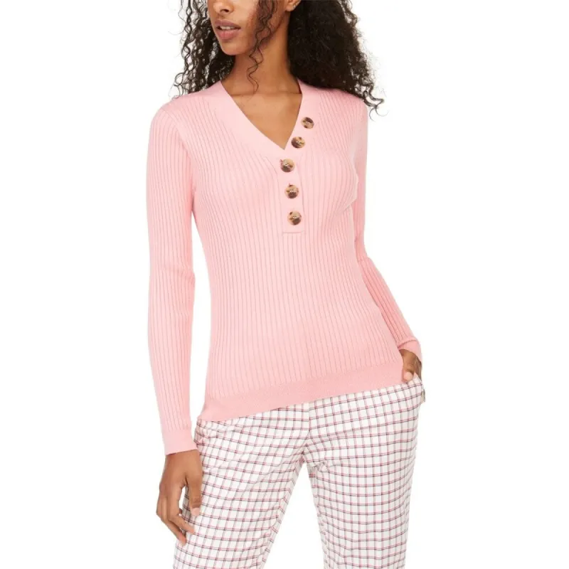 Tommy Hilfiger Women's Ribbed Henley Sweater Pink Size Small sold by Zulily
