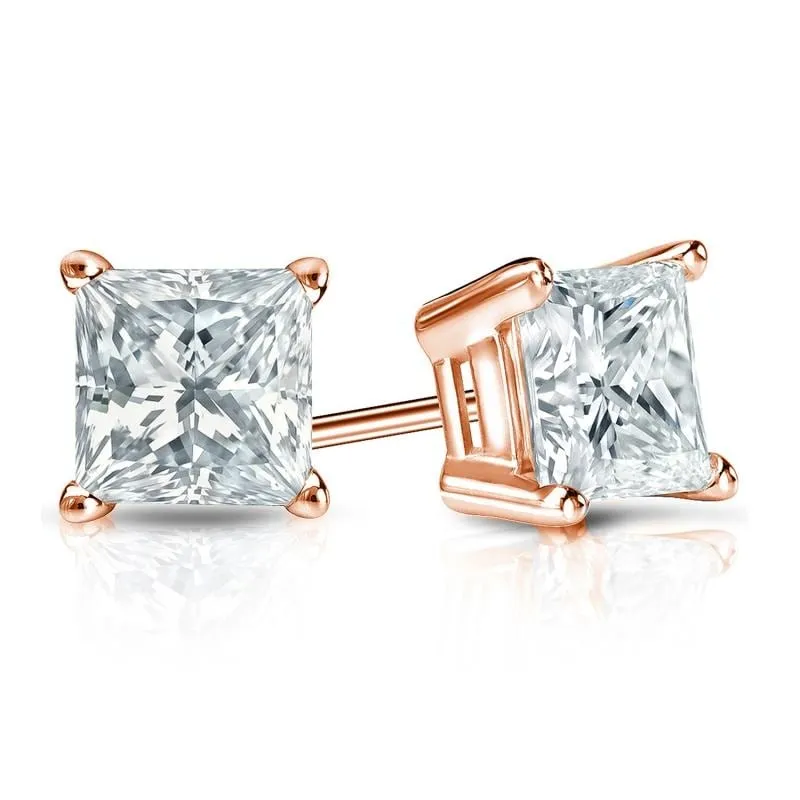 Auriya 14-karat Gold Lab Grown 1.25 carat TDW Princess Diamond Stud Earrings 4-Prong Basket Screw-back sold by Zulily product image thumbnail 5