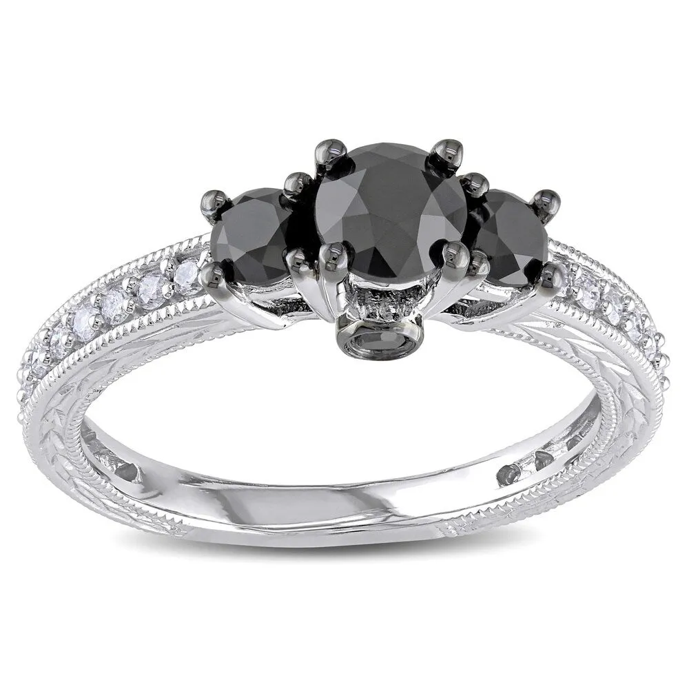 Miadora 10k White Gold 1 1/4ct TDW Black and White Diamond 3-Stone Plus Ring sold by Zulily