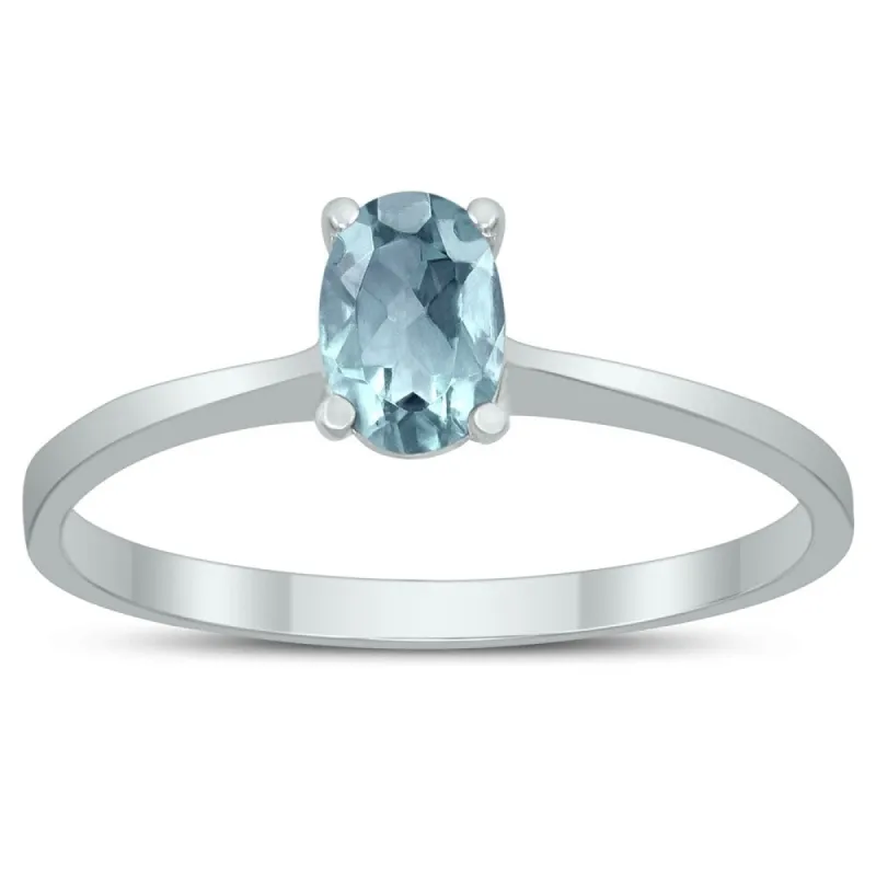 Oval Solitaire 6X4MM Aquamarine Ring in 10K White Gold sold by Zulily