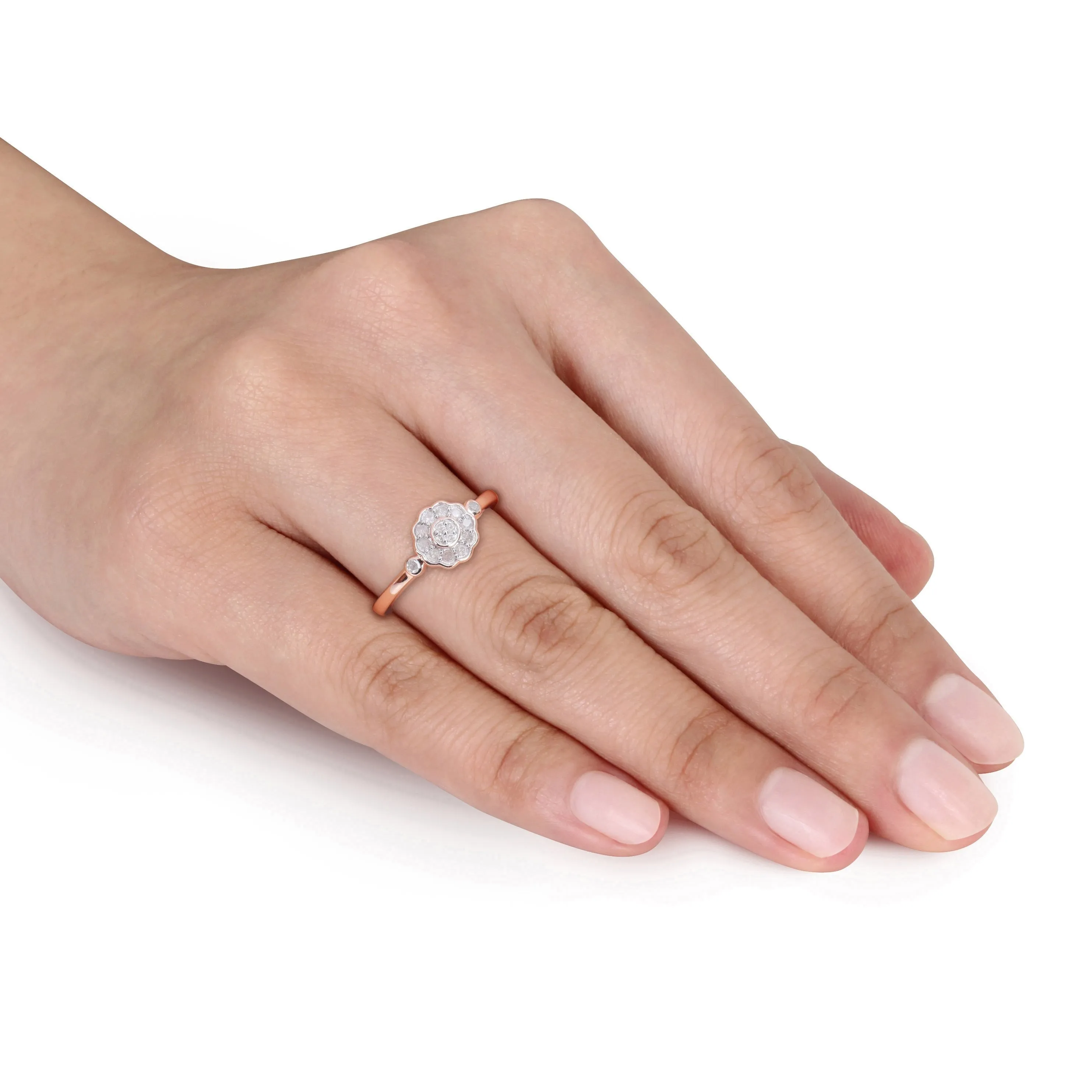 Miadora 1/5ct TDW Diamond Flower Ring in Rose Silver sold by Zulily product image thumbnail 4