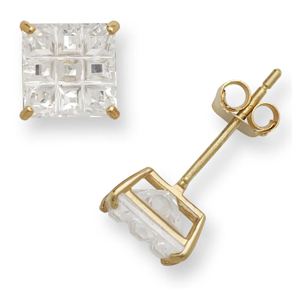 Curata 14k Gold 9-segment Princess Cubic Zirconia Stud Earrings - White sold by Zulily