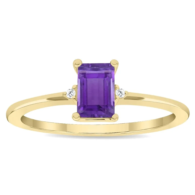 Women's Emerald Cut Amethyst and Diamond Classic Band in 10K Yellow Gold sold by Zulily