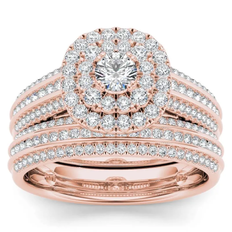 De Couer 10k Rose Gold 1ct TDW Double Halo Diamond Bridal Set - Pink sold by Zulily