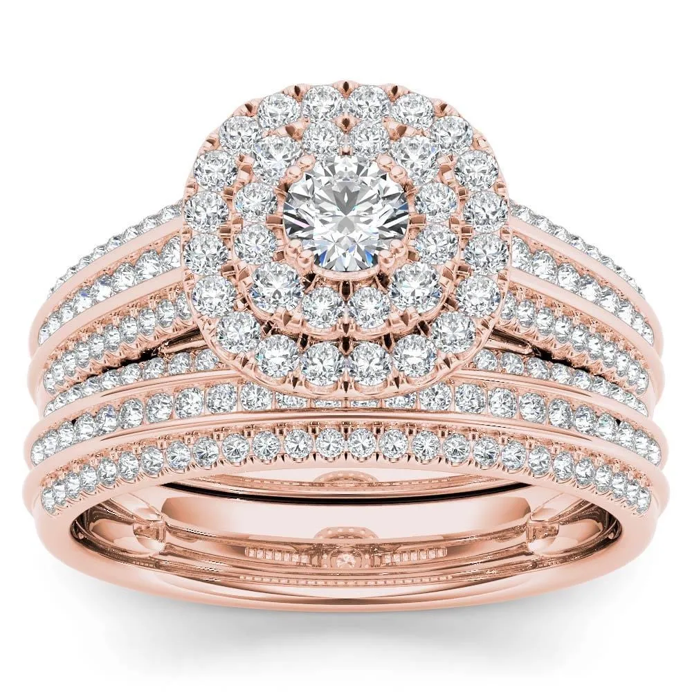 De Couer 10k Rose Gold 1ct TDW Double Halo Diamond Bridal Set - Pink sold by Zulily