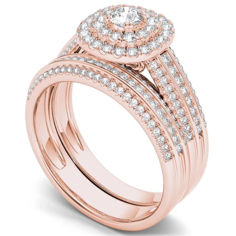 De Couer 10k Rose Gold 1ct TDW Double Halo Diamond Bridal Set - Pink sold by Zulily product image thumbnail 2