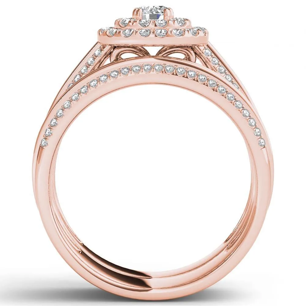 De Couer 10k Rose Gold 1ct TDW Double Halo Diamond Bridal Set - Pink sold by Zulily product image thumbnail 3
