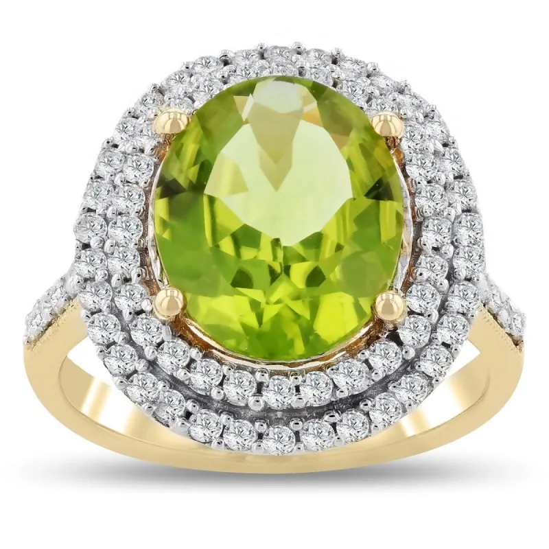 Auriya 14k Yellow Gold 3 1/2ct Peridot and 5/8ct TDW Diamond Ring sold by Zulily