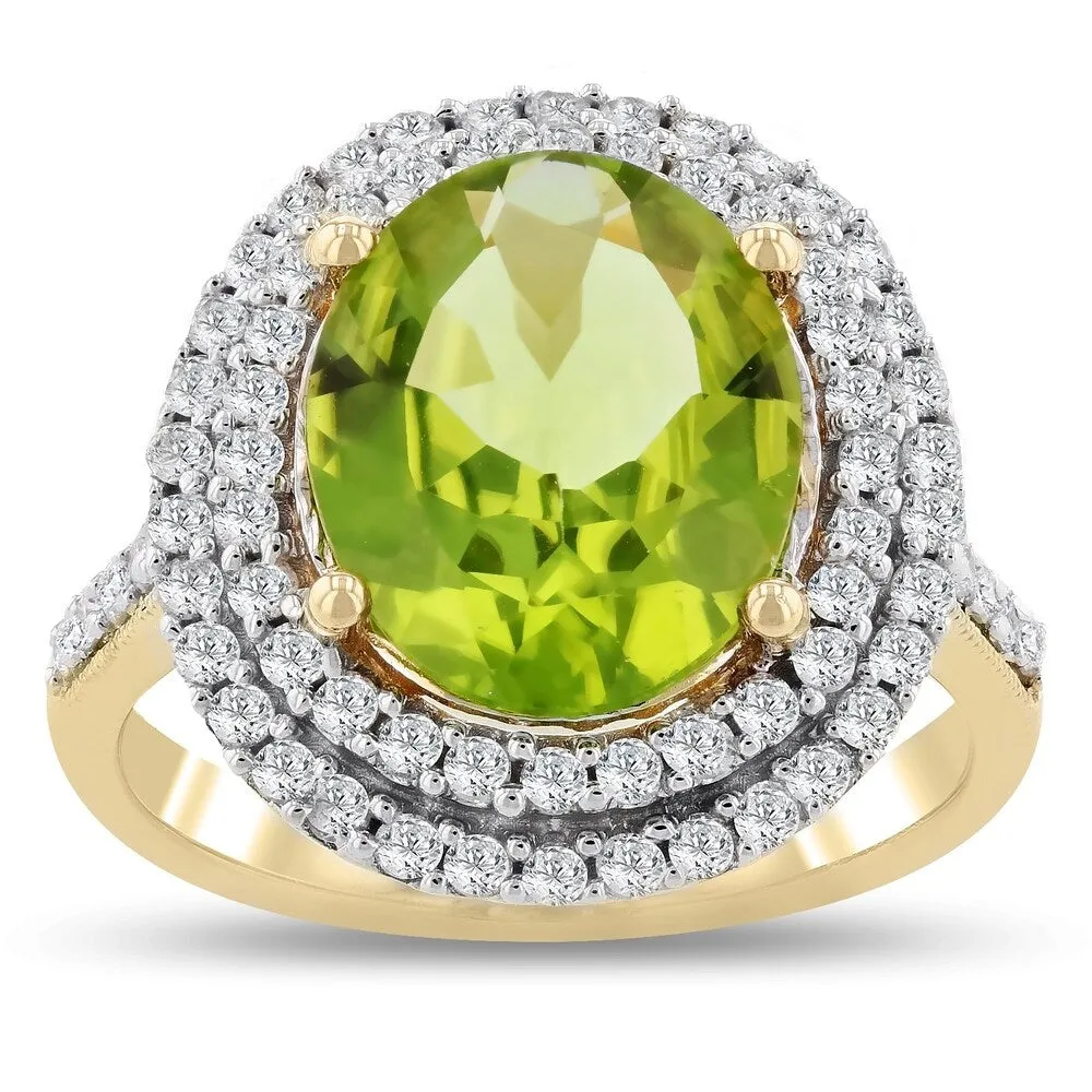 Auriya 14k Yellow Gold 3 1/2ct Peridot and 5/8ct TDW Diamond Ring sold by Zulily