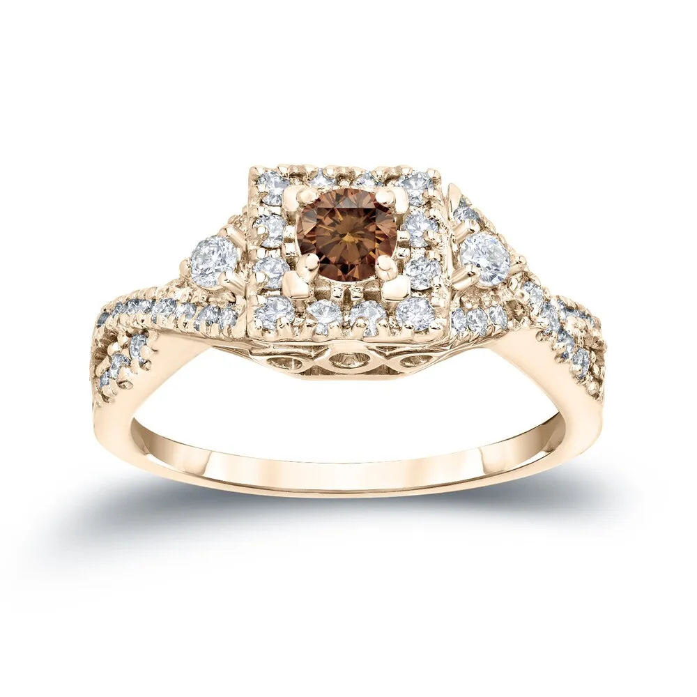 Auriya Vintage 4/6ct TW Brown Diamond Halo Engagement Ring 14K Gold sold by Zulily product image thumbnail 2