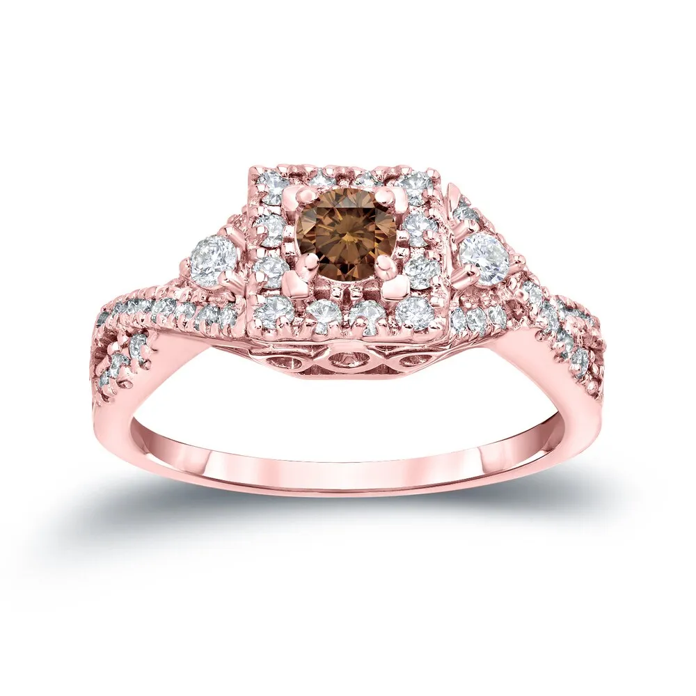 Auriya Vintage 4/6ct TW Brown Diamond Halo Engagement Ring 14K Gold sold by Zulily product image thumbnail 3