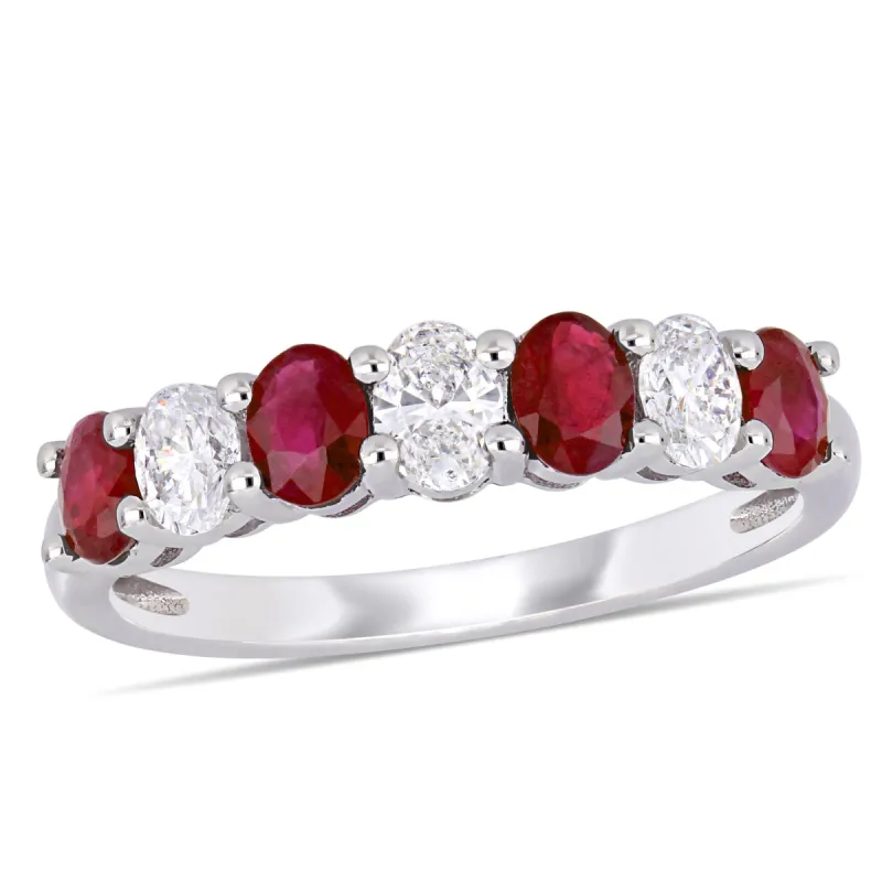 Miadora 4/5ct TGW Oval Ruby and 1/2ct TW Oval Diamond Semi-Eternity Band in 14k White Gold sold by Zulily