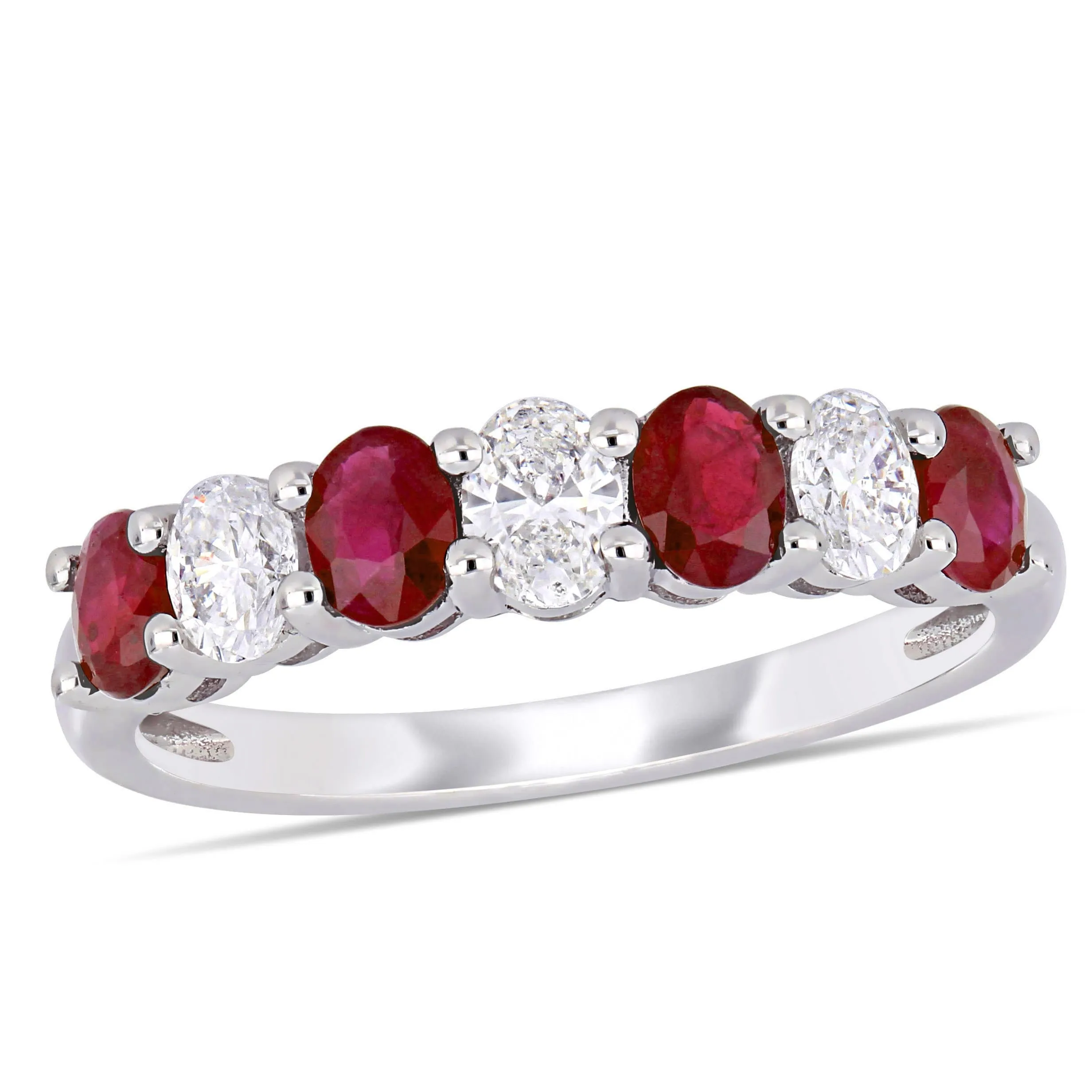 Miadora 4/5ct TGW Oval Ruby and 1/2ct TW Oval Diamond Semi-Eternity Band in 14k White Gold sold by Zulily