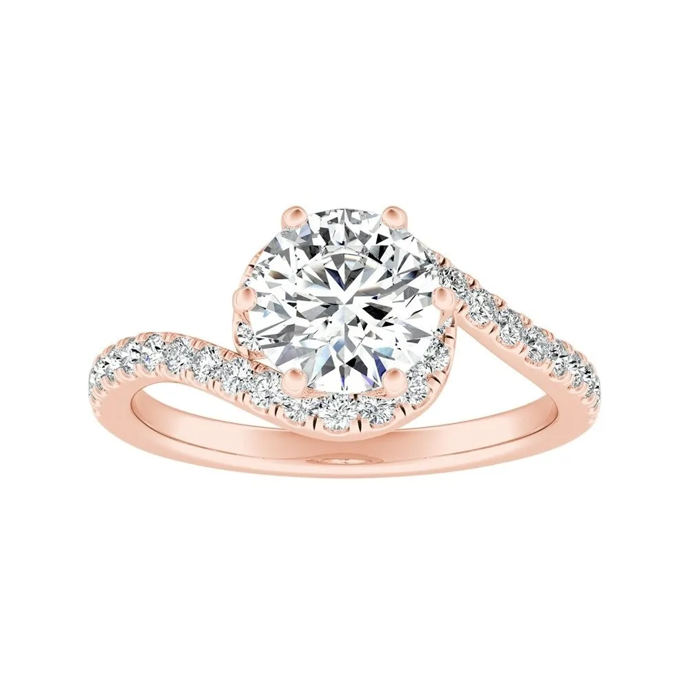 Auriya Bypass 1ct Round Moissanite and 1/3ctw Halo Diamond Engagement Ring 14K Gold sold by Zulily product image thumbnail 3