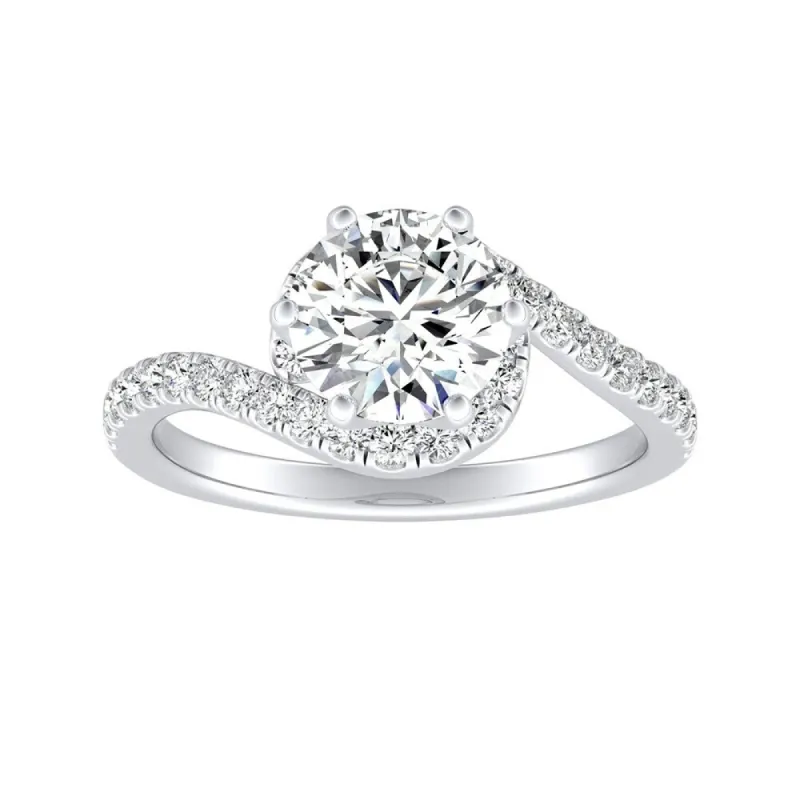 Auriya Bypass 1ct Round Moissanite and 1/3ctw Halo Diamond Engagement Ring 14K Gold sold by Zulily