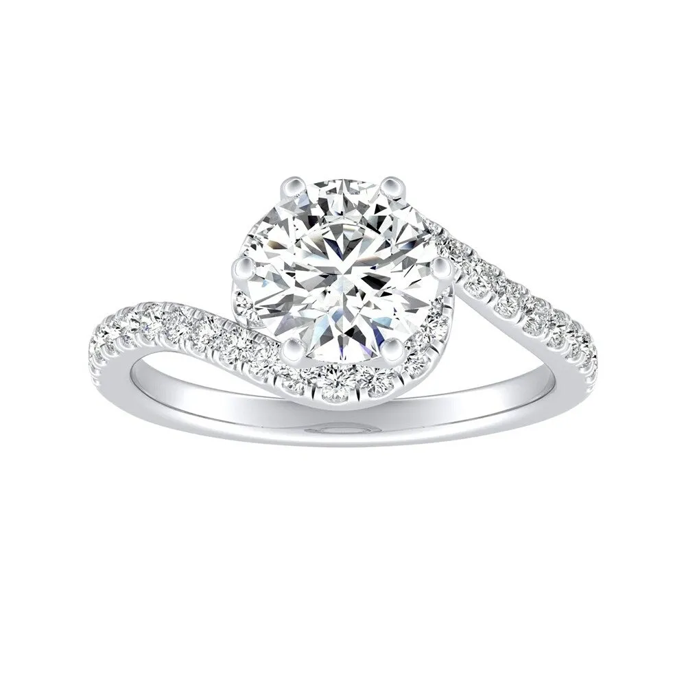 Auriya Bypass 1ct Round Moissanite and 1/3ctw Halo Diamond Engagement Ring 14K Gold sold by Zulily