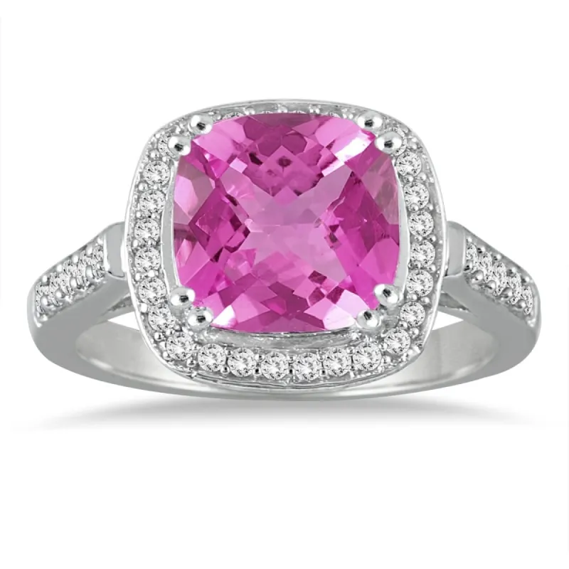 3 1/2 Carat Cushion Cut Pink Topaz and Diamond Ring in 14K White Gold sold by Zulily