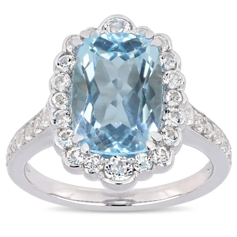 Miadora Sterling Silver Sky-Blue and White Topaz Halo Cocktail Ring sold by Zulily