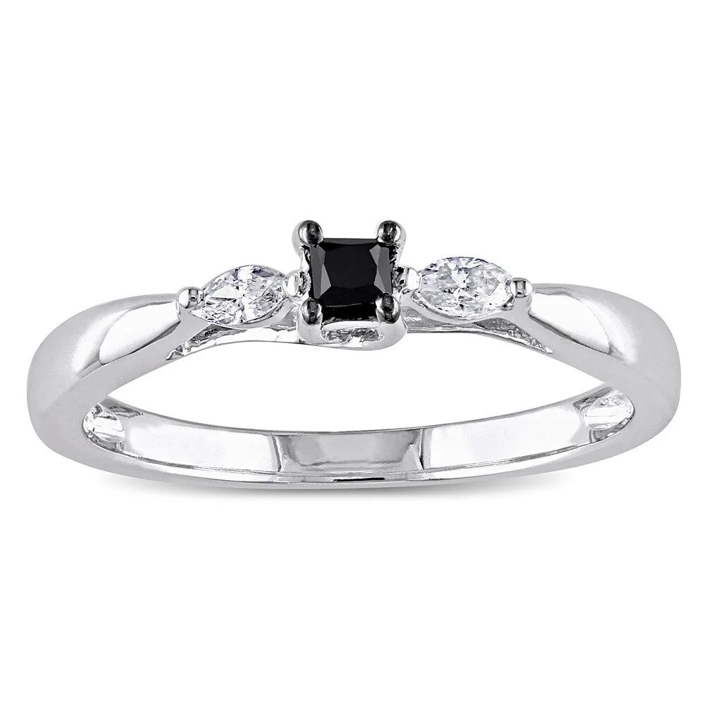 Miadora 10k White Gold 1/4ct TDW Black and White Diamond 3-stone Ring sold by Zulily