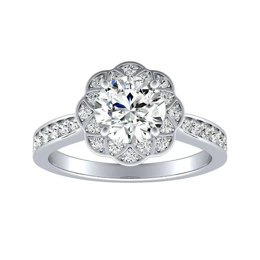 Auriya Vintage 1 1/2ct Round Moissanite and 1/3ctw Halo Diamond Engagement Ring 14K Gold sold by Zulily