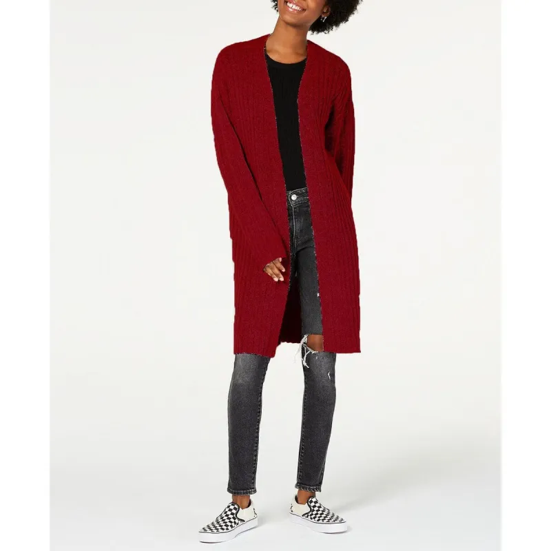 Hooked Up By Iot Juniors' Cozy Rib-Knit Cardigan Red Size Small sold by Zulily