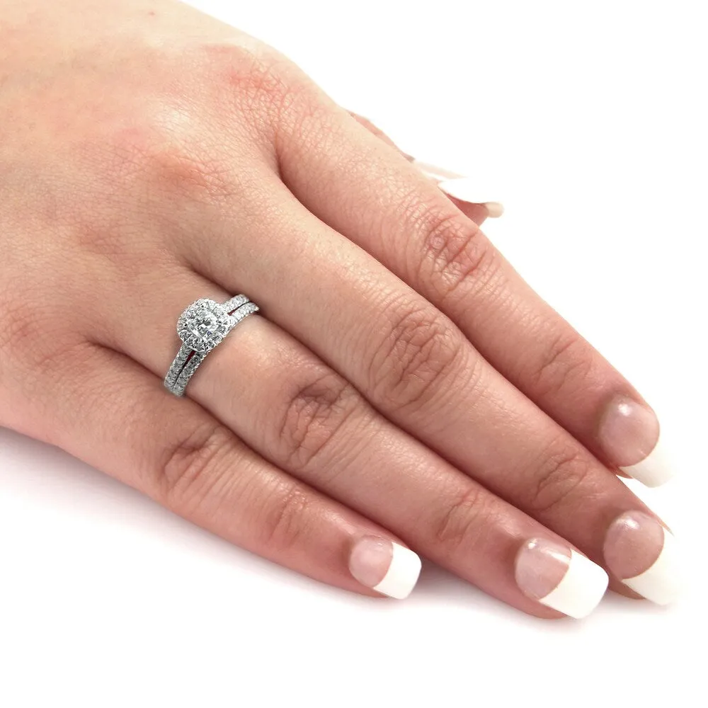 Auriya Platinum 1 carat TW Cushion-cut Halo Diamond Engagement Ring Set sold by Zulily product image thumbnail 2