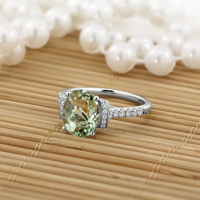Auriya Modern 1 3/8ct Oval Green Amethyst and Diamond Engagement Ring 3/8cttw 14k Gold sold by Zulily