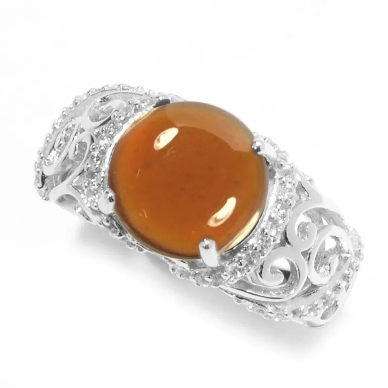 Sterling Silver Hessonite Garnet and White Zircon Scrollwork Ring sold by Zulily