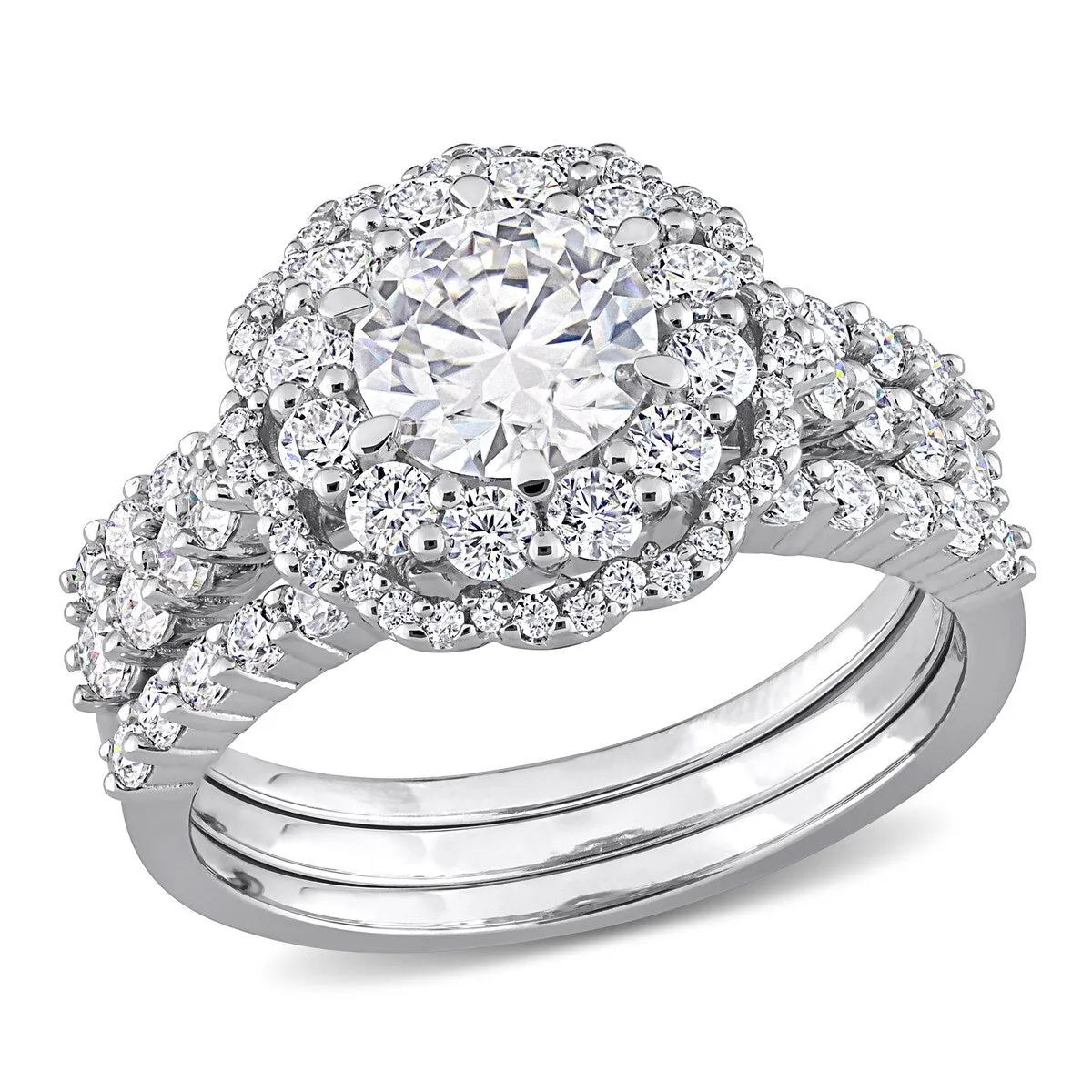 Miadora 2ct DEW Moissanite Double Halo Floral Bridal Ring Set in Sterling Silver sold by Zulily