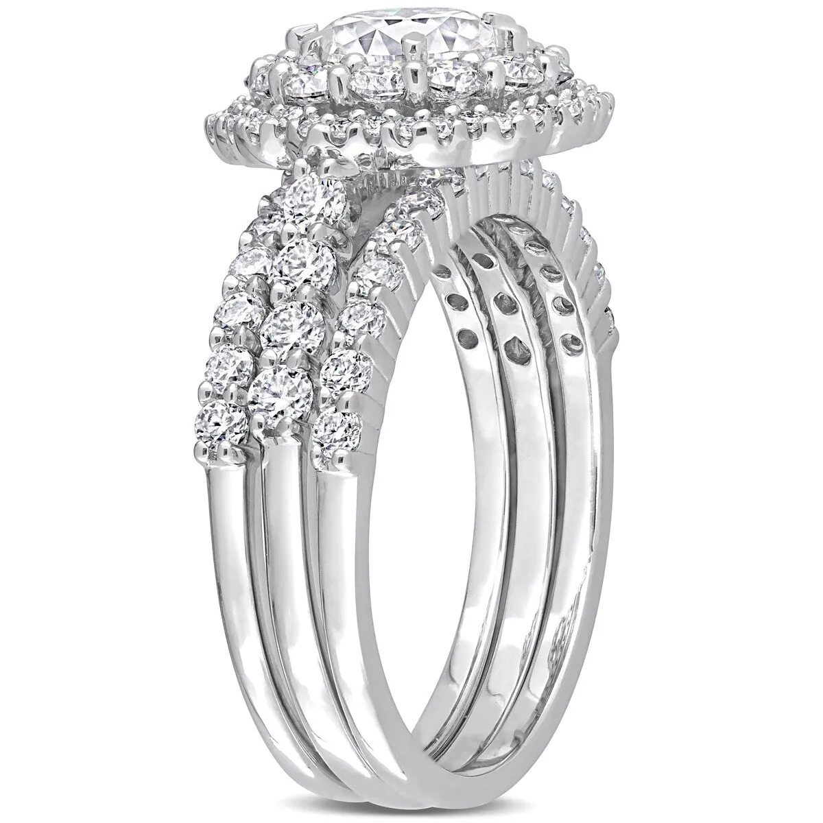 Miadora 2ct DEW Moissanite Double Halo Floral Bridal Ring Set in Sterling Silver sold by Zulily product image thumbnail 4