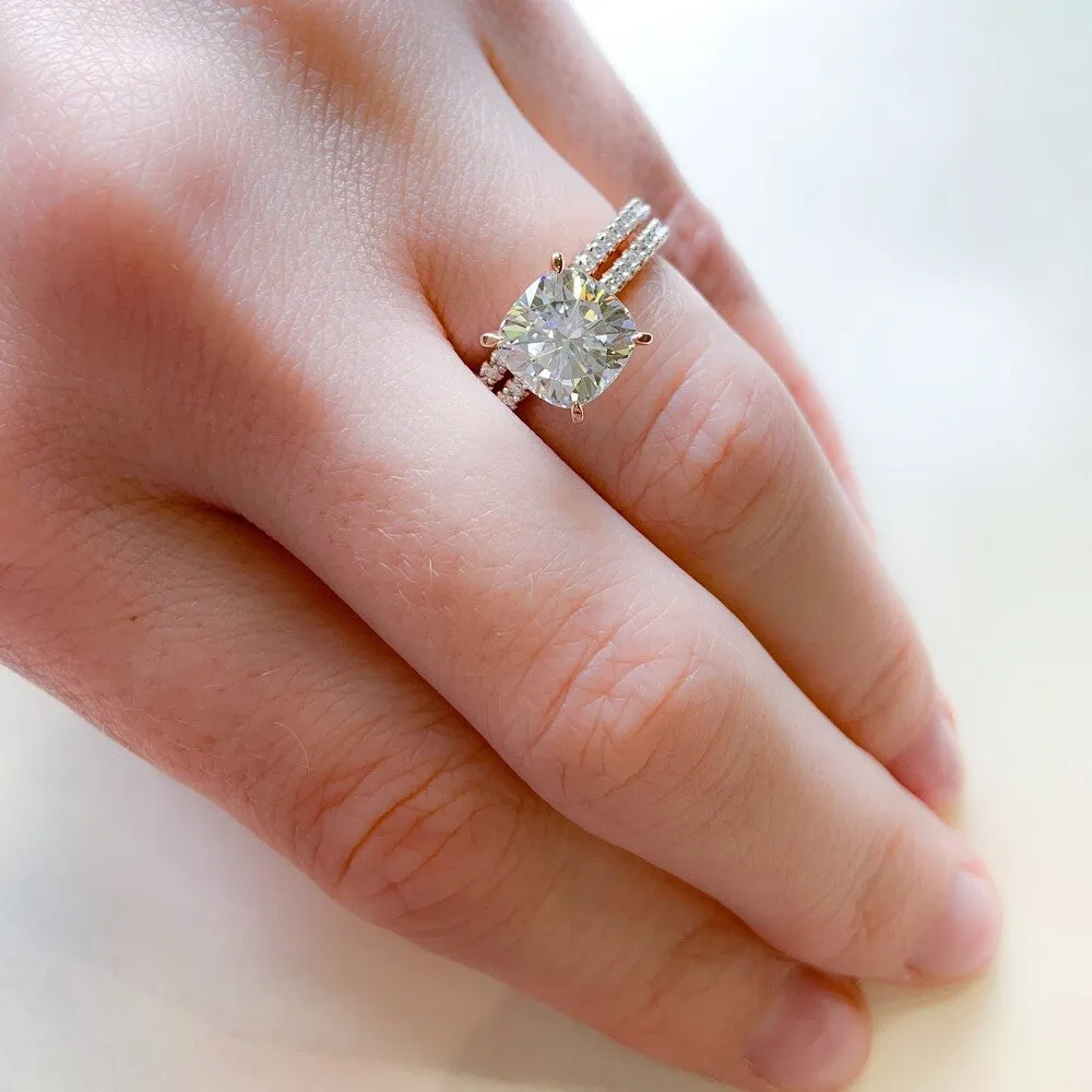 Miadora 2ct DEW Cushion-cut Moissanite and 1/4ct TDW Diamond Bridal Ring Set in 14k Rose Gold sold by Zulily product image thumbnail 2