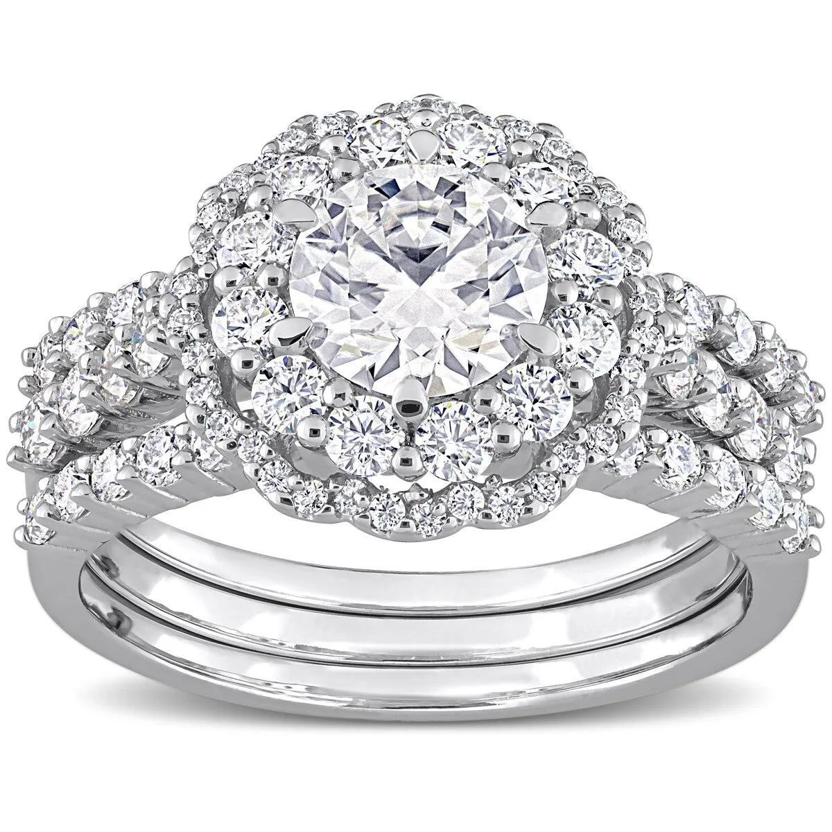 Miadora 2ct DEW Moissanite Double Halo Floral Bridal Ring Set in Sterling Silver sold by Zulily product image thumbnail 3